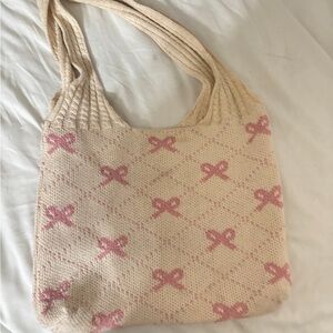 Elegant Pink and Cream Knitted Shoulder Bag